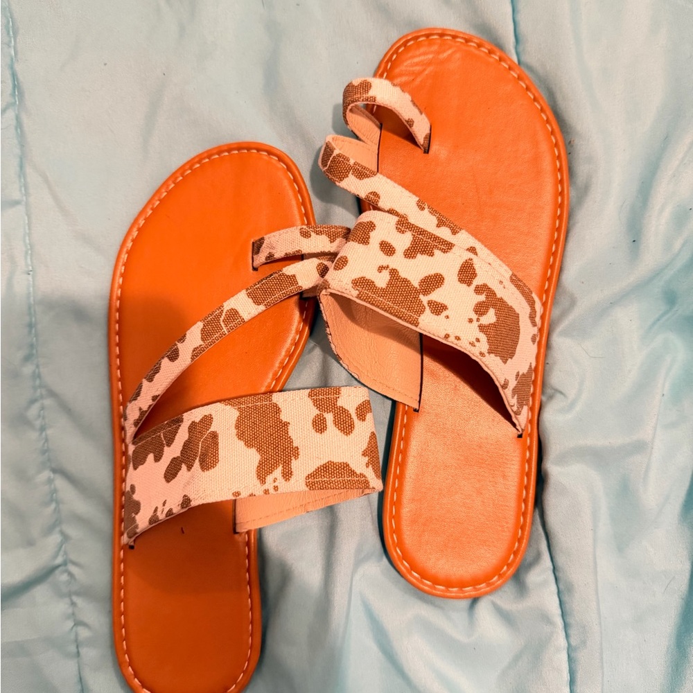 Orange and Cow Print Sandals